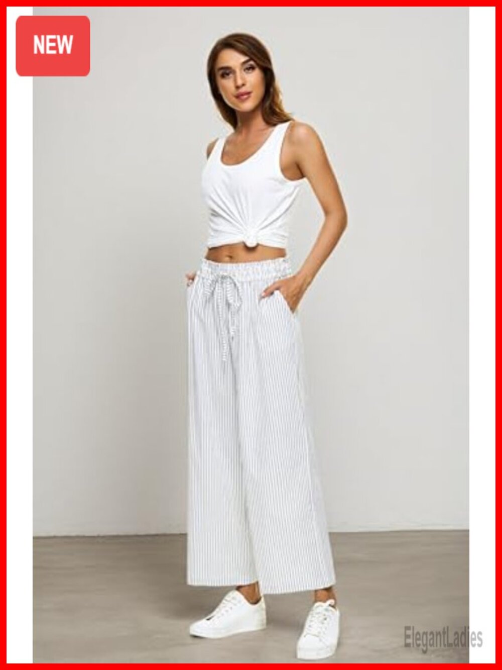 Womens Linen Capri Pants Wide Leg High Waisted Drawstring Casual Cropped with - Picture 4 of 6